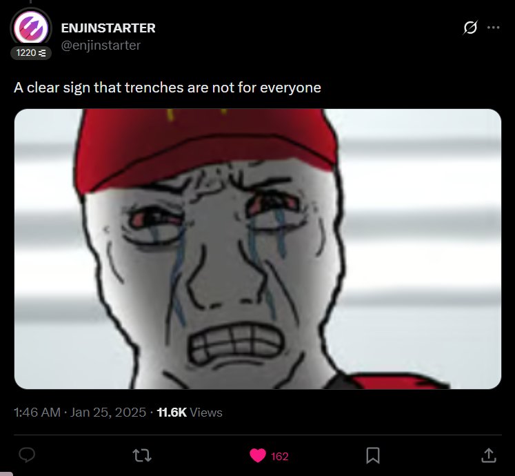 Enjinstarter reply: a clear sign that trenches are not for everyone, crying Wojak meme